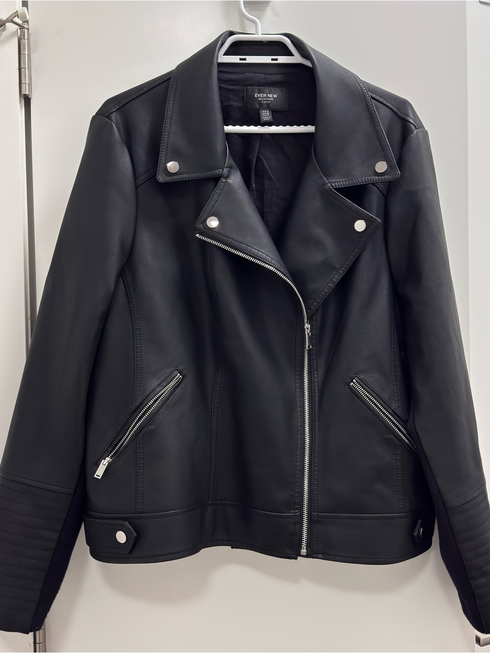 Ever New Black Faux Leather Moto Jacket with Silver Hardware size 18